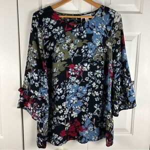 Motherhood Maternity Floral Top Blouse Black Red Blue Size Large